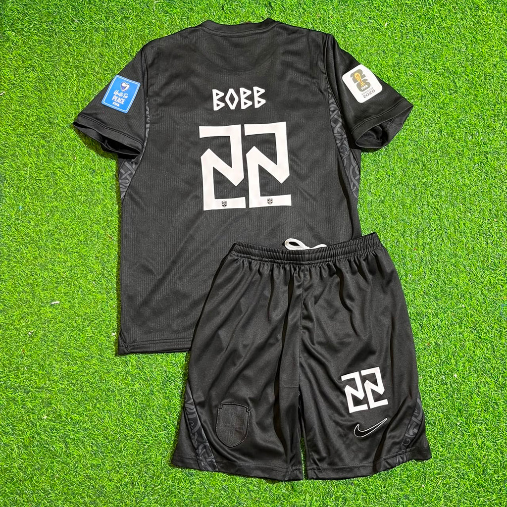 Oscar Bobb #22 Norway 2026 World Cup Away Black KIDS Football Jersey – Back View