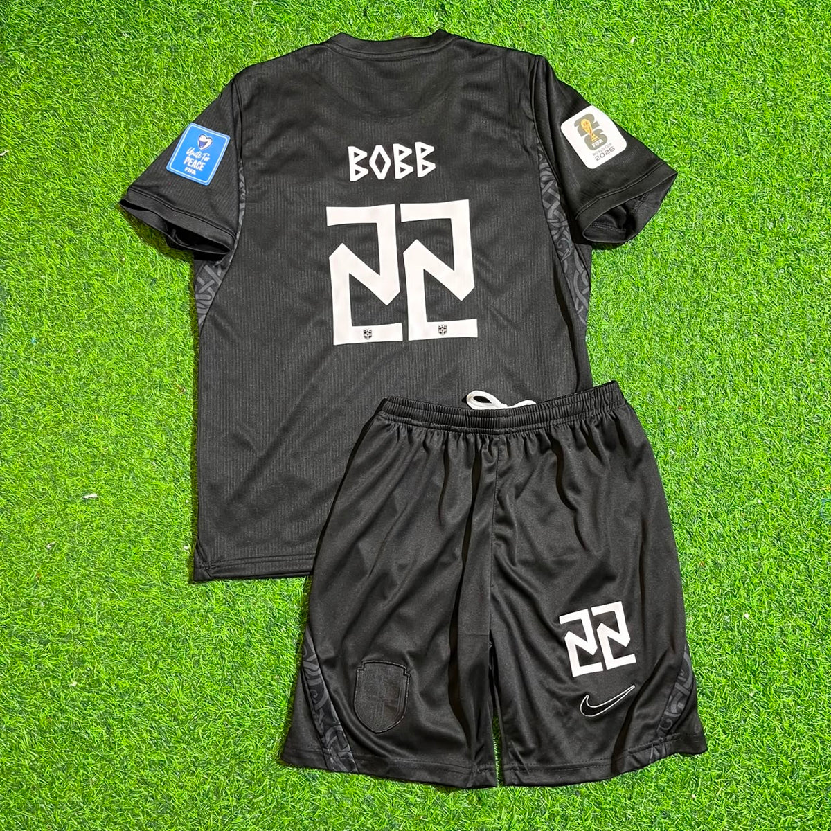 Oscar Bobb #22 Norway 2026 World Cup Away Black KIDS Football Jersey – Back View