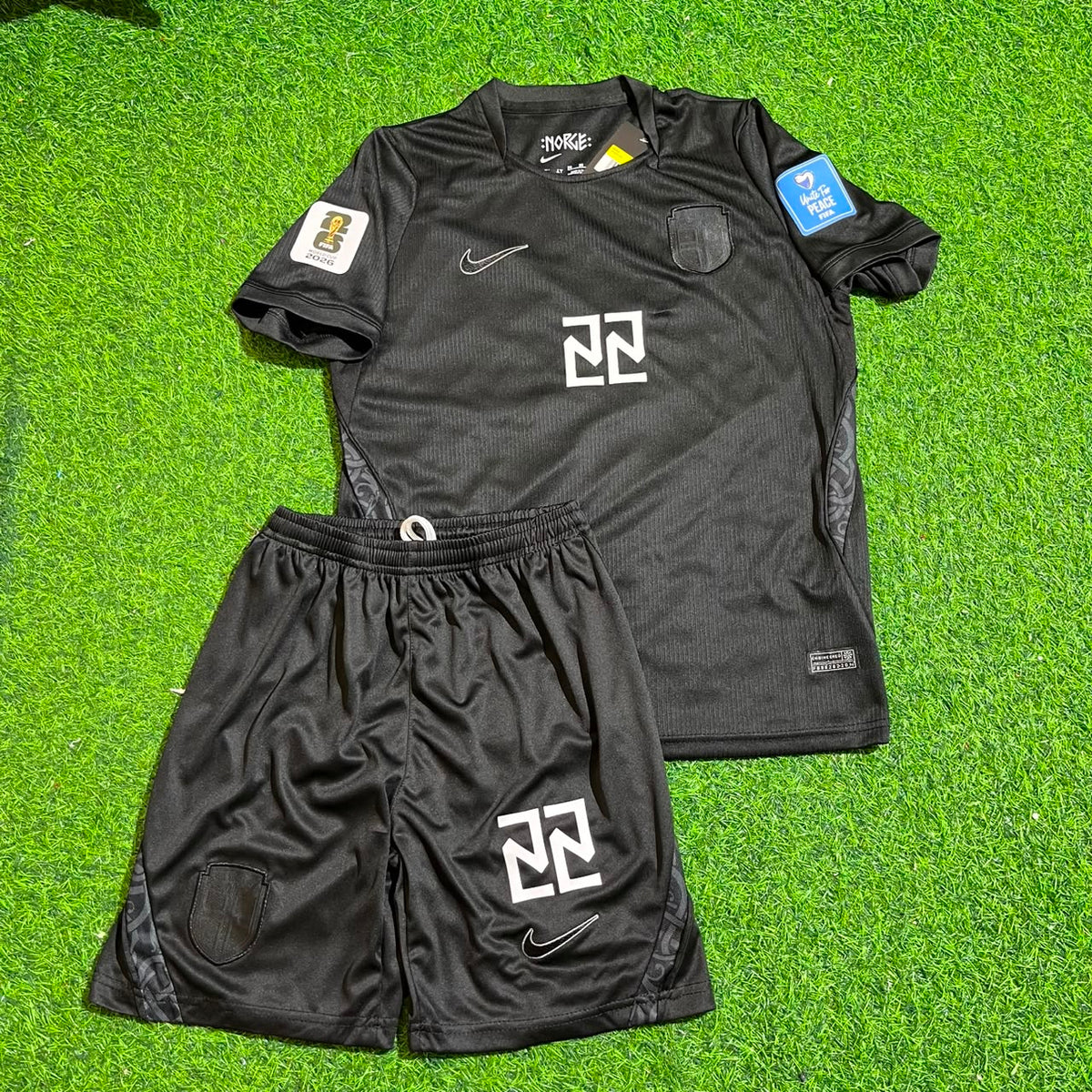 Oscar Bobb #22 Norway 2026 World Cup Away Black KIDS Football Jersey – Front View