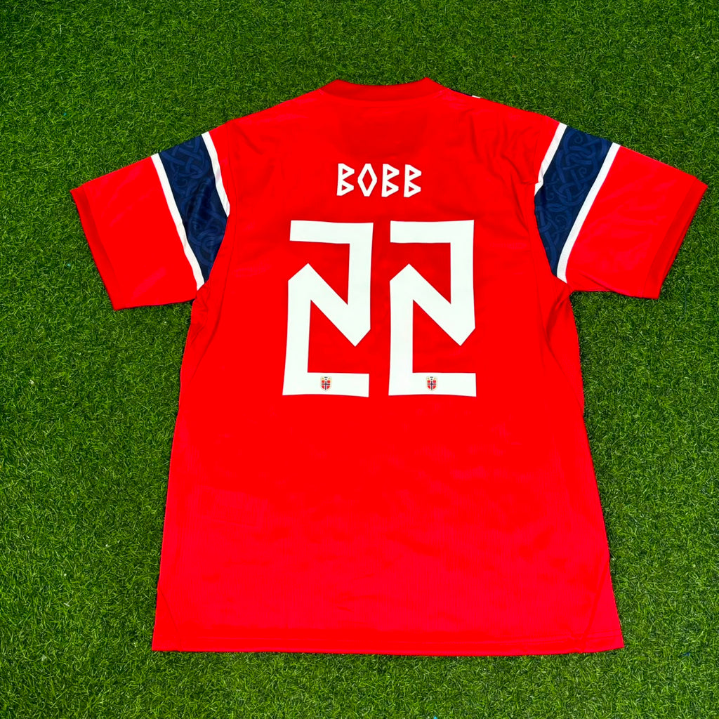 Oscar Bobb #22 Norway 2026 World Cup Home Football Jersey – Back View