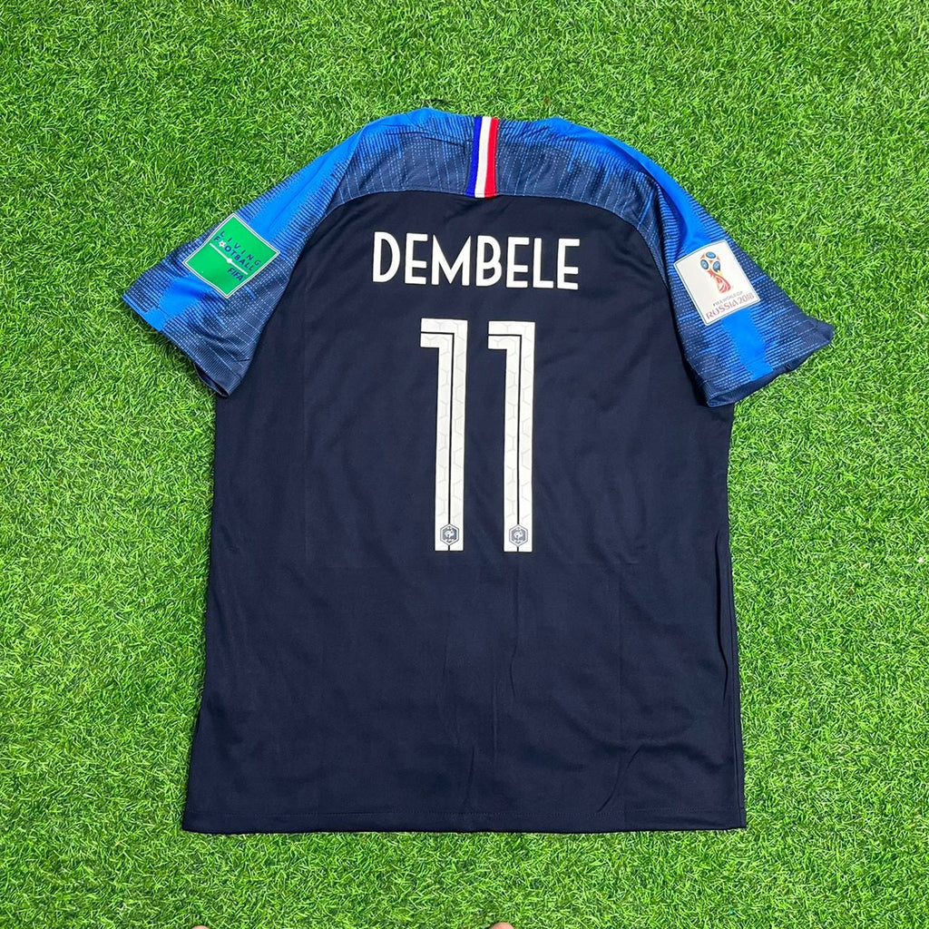2018 France World Cup Ousmane Dembélé 11 Final Retro Football Jersey – Back View