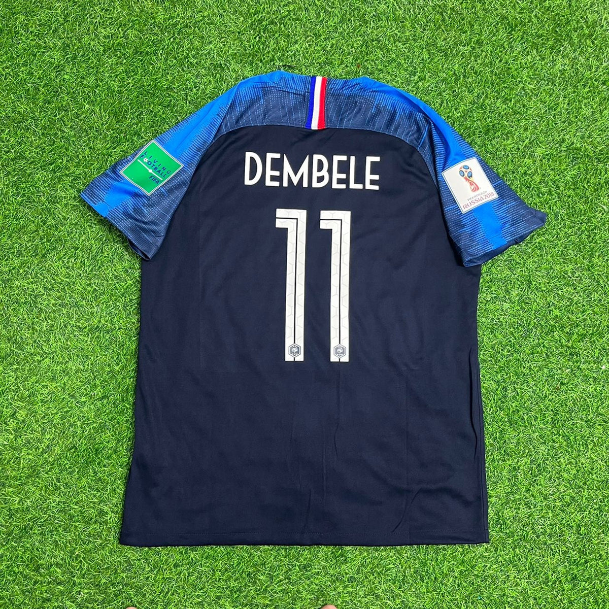 2018 France World Cup Ousmane Dembélé 11 Final Retro Football Jersey – Back View