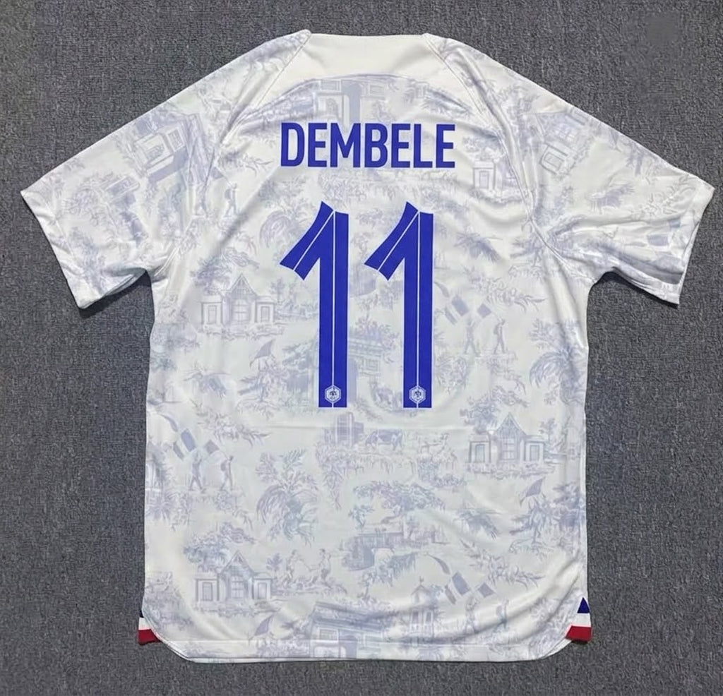 Ousmane Dembélé #11 France 2022 World Cup Away Retro Jersey – Back View