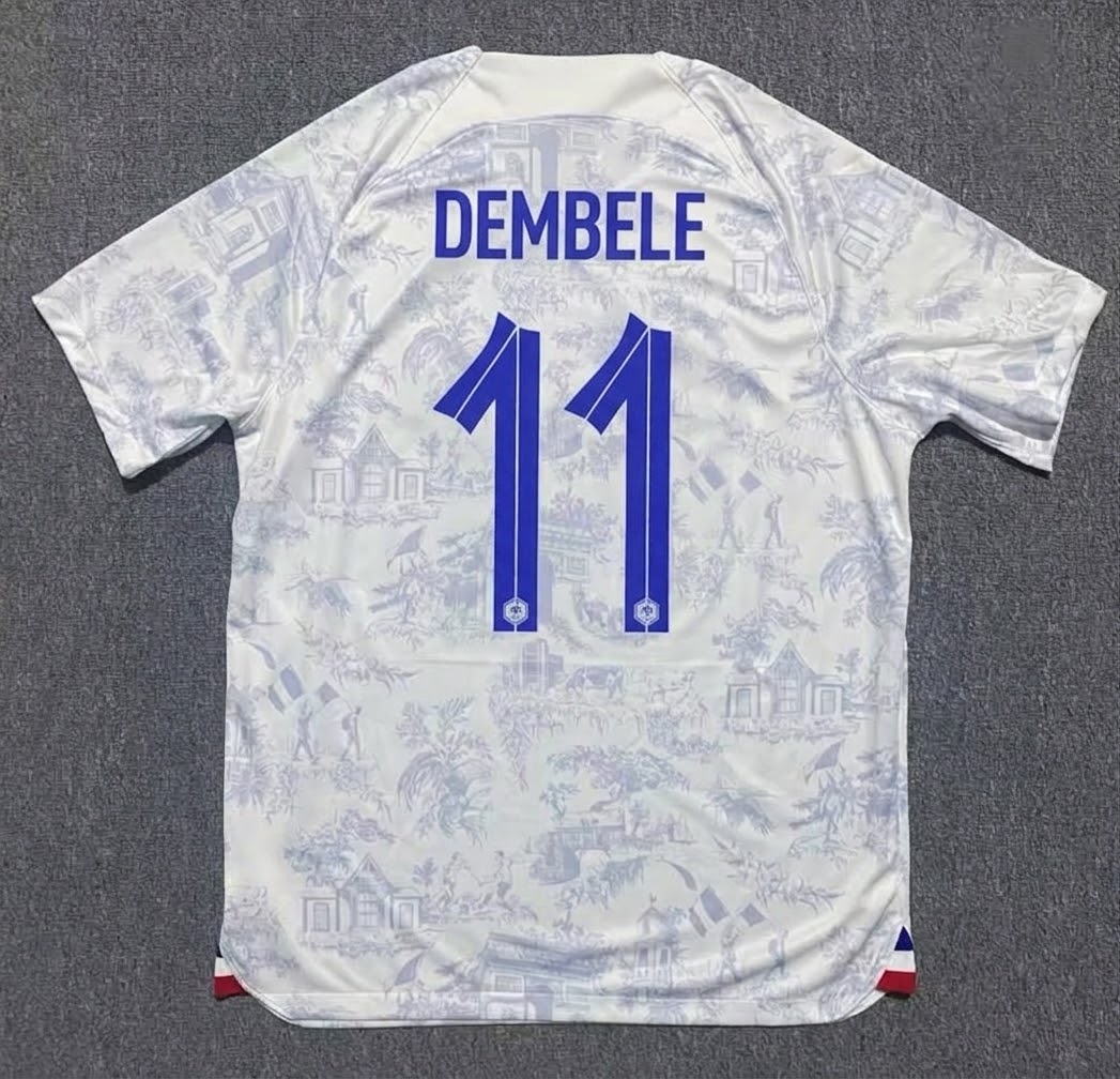 Ousmane Dembélé #11 France 2022 World Cup Away Retro Jersey – Back View