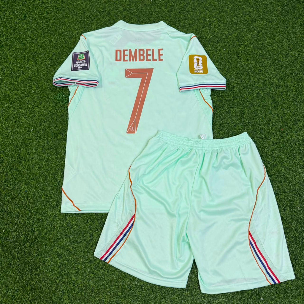 Ousmane Dembélé #7 France 2026 World Cup Kids Away Football Jersey – Back View