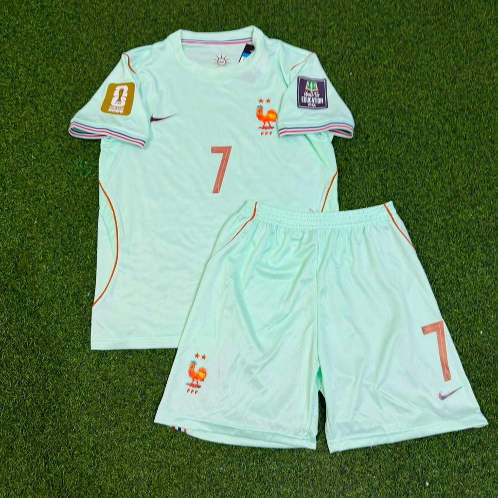 Ousmane Dembélé #7 France 2026 World Cup Kids Away Football Jersey – Front View