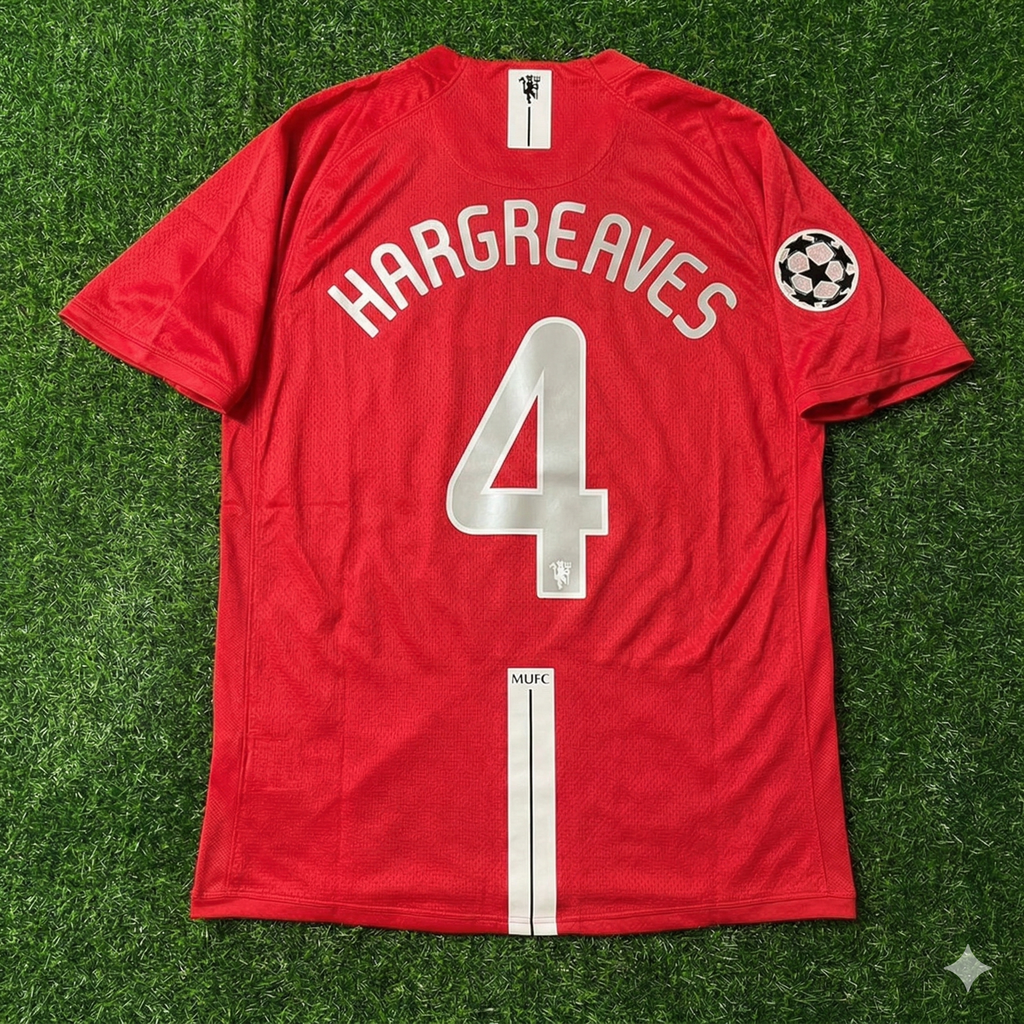 2008 Owen Hargreaves Manchester United Champions League Final Moscow Retro Red Football Shirt Jersey – Back View