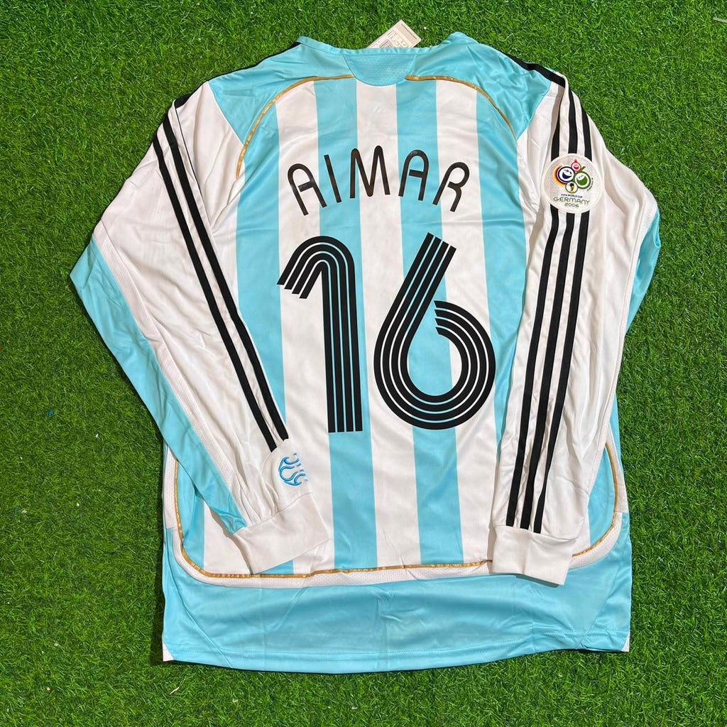 Pablo Aimar #16 Argentina 2006 World Cup Retro Long Sleeve Football Jersey – Back View
