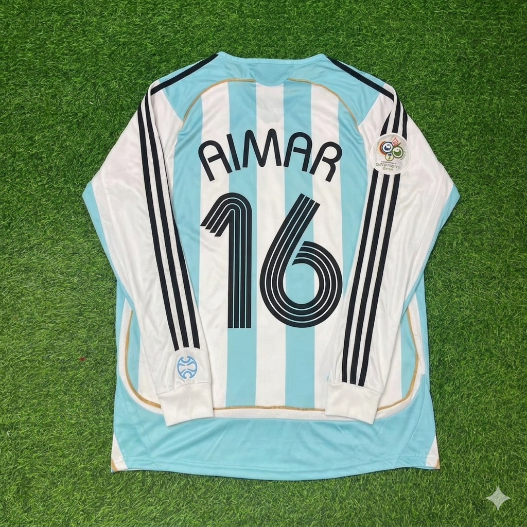 2006 Argentina World Cup Pablo Aimar #16 Retro Long Sleeve Football Jersey – Back View