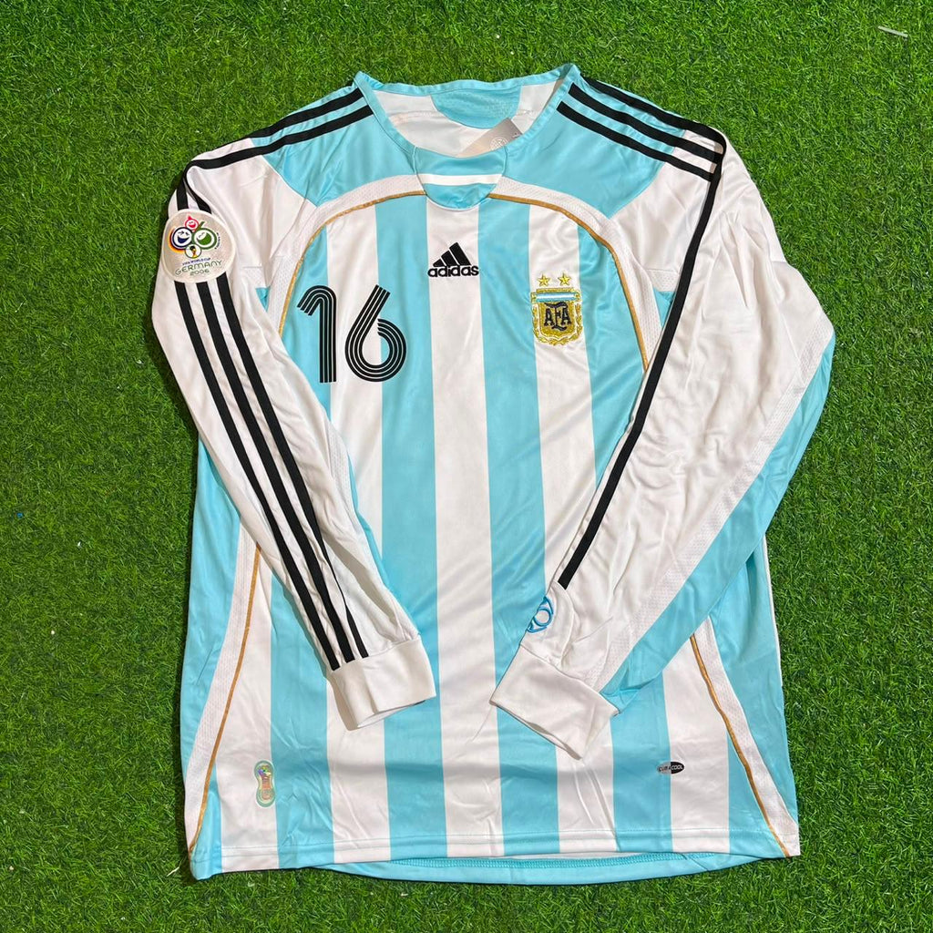 Pablo Aimar #16 Argentina 2006 World Cup Retro Long Sleeve Football Jersey – Front View