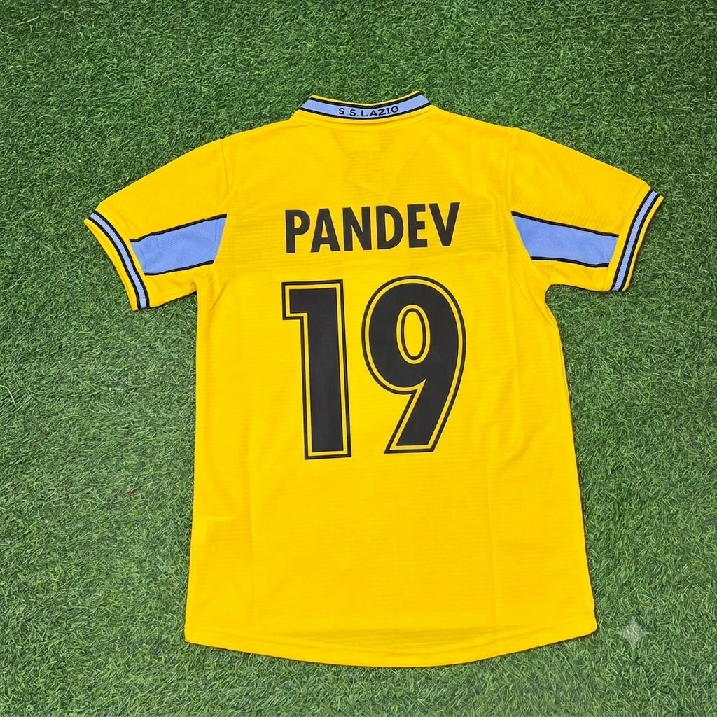 Goran Pandev Lazio Yellow Retro Football Jersey – Back View