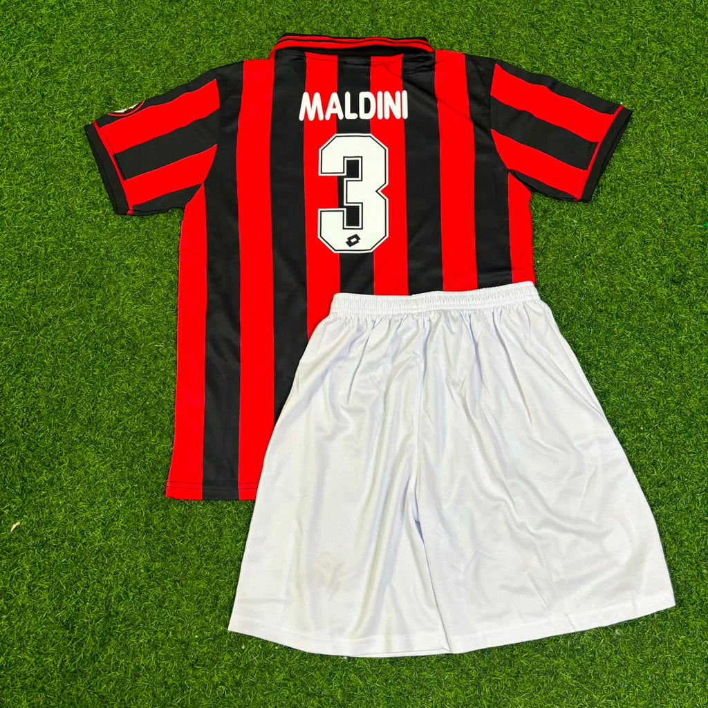 Paolo Maldini AC Milan 1996/97 Home Kids Retro Football Jersey – Back View