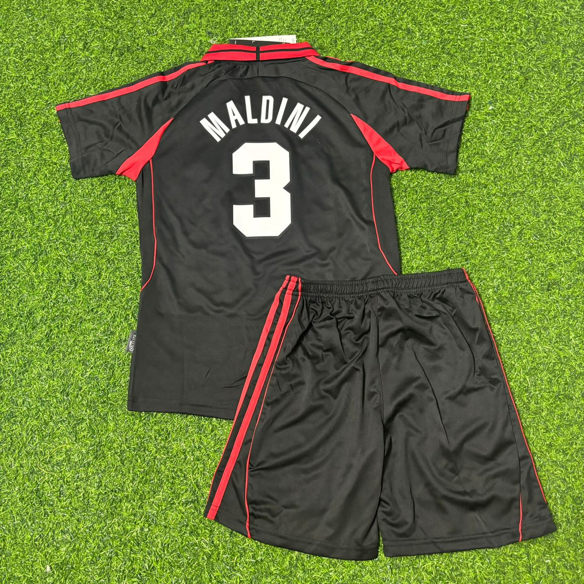 AC Milan 2000-2001 Black Away Kids Retro Jersey – Paolo Maldini #3 – Back View