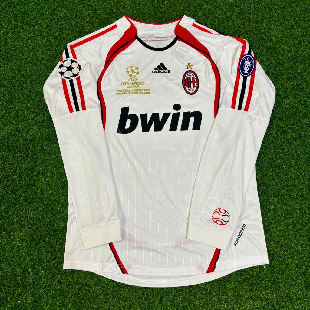 Paolo Maldini #3 AC Milan 2007 Champions League Final Away White Long Sleeve Retro Jersey – Front View