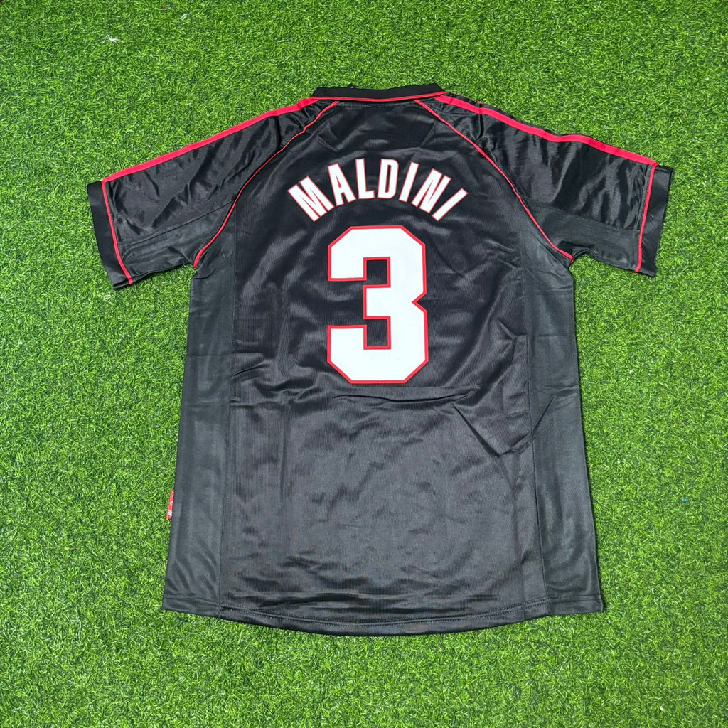 1998/99 Paolo Maldini AC Milan Black Retro Football Jersey – Back View