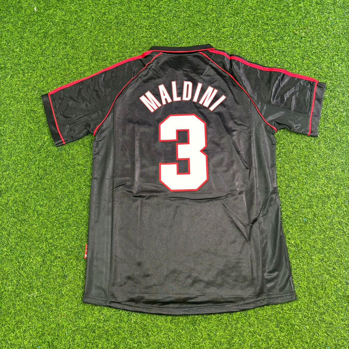 1998/99 Paolo Maldini AC Milan Black Retro Football Jersey – Detailed View