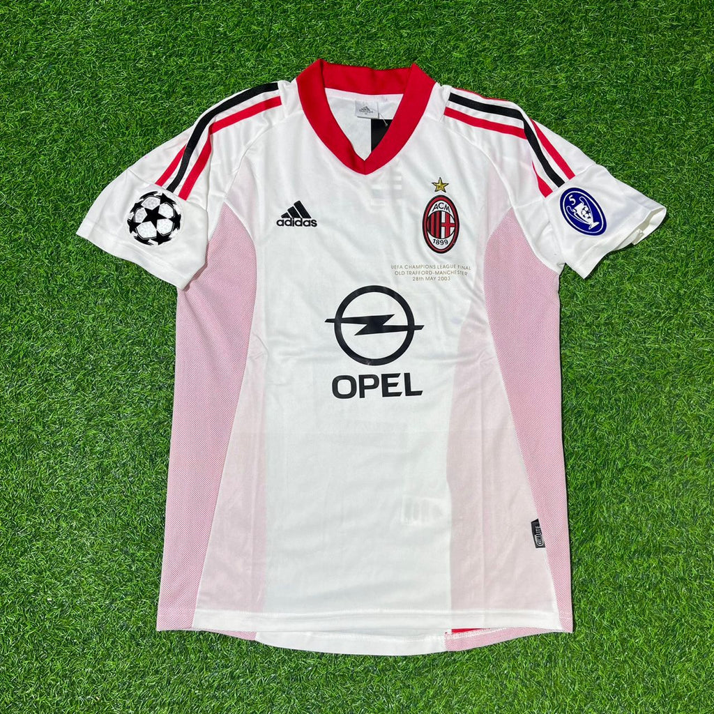2003 Paolo Maldini AC Milan Champions League Final Old Trafford White Retro Football Jersey – Front View