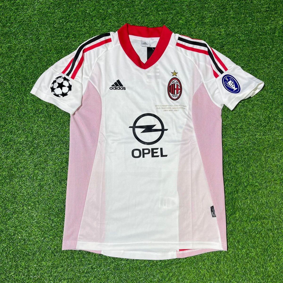 2003 Paolo Maldini AC Milan Champions League Final Old Trafford White Retro Football Jersey – Front View