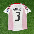 2003 Paolo Maldini AC Milan Champions League Final Old Trafford White Retro Football Jersey – Back View