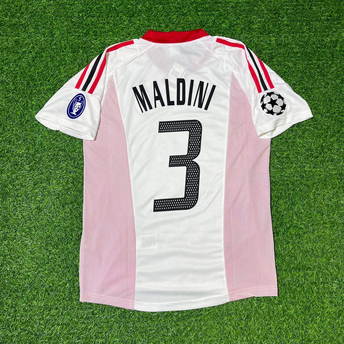 2003 Paolo Maldini AC Milan Champions League Final Old Trafford White Retro Football Jersey – Back View
