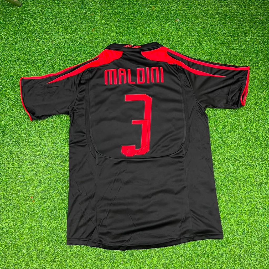 Paolo Maldini AC Milan 2007-2008 Black Retro Third Football Jersey – Back View