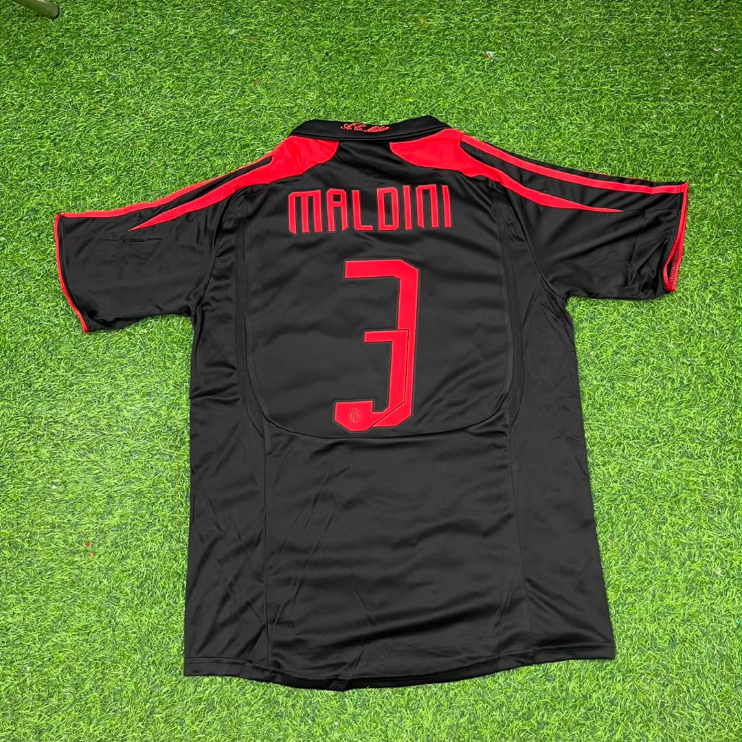 Paolo Maldini AC Milan 2007-2008 Black Retro Third Football Jersey – Back View