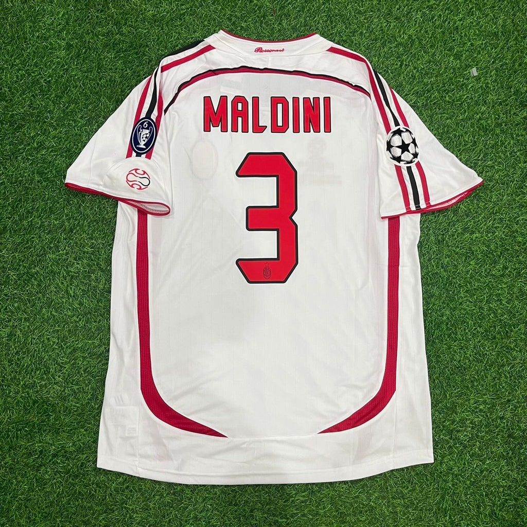 Paolo Maldini Milan 2007 Final Athene Champions League Final White Retro Football Jersey – Back View