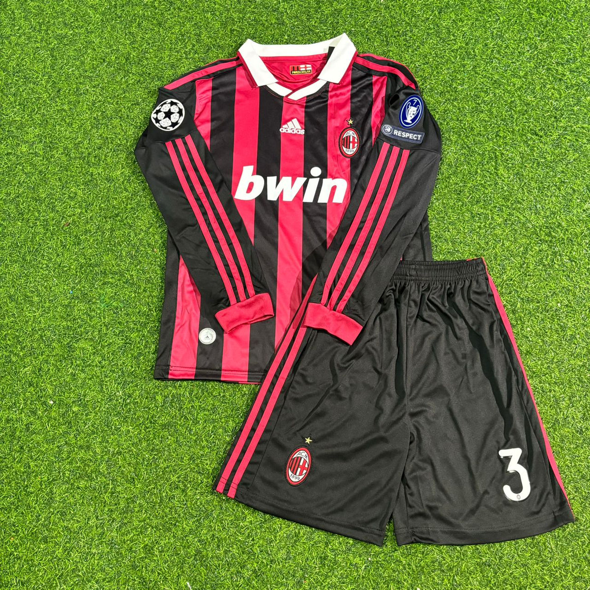 Paolo Maldini AC Milan 2008-2009 Final Season Kids Long Sleeve Home Retro Football Jersey – Front View