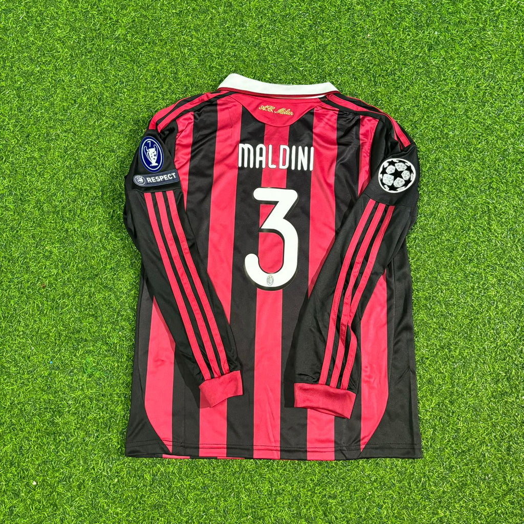 Paolo Maldini AC Milan 2008-2009 Final Season Kids Long Sleeve Home Retro Football Jersey – Detailed View