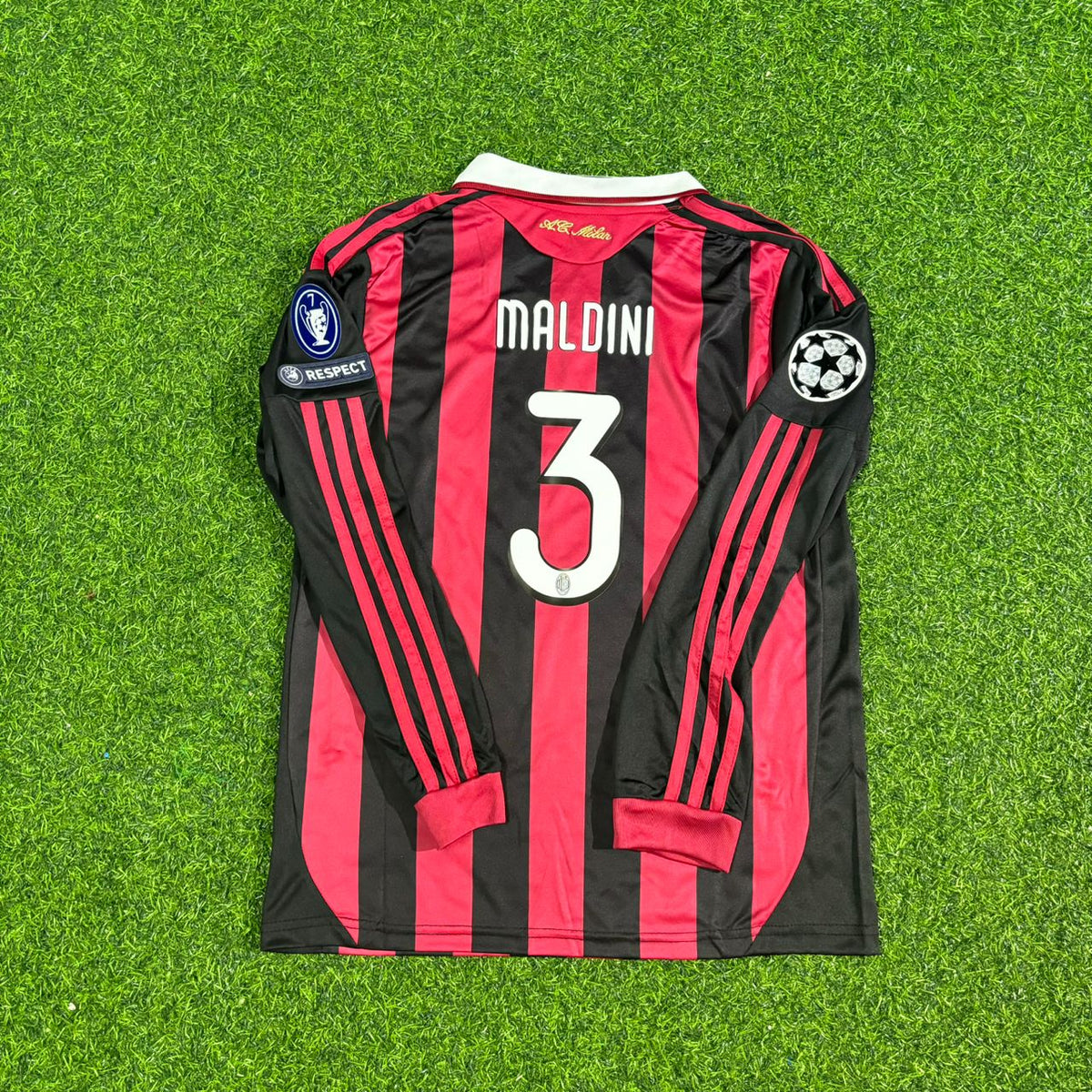 Paolo Maldini AC Milan 2008-2009 Final Season Kids Long Sleeve Home Retro Football Jersey – Detailed View