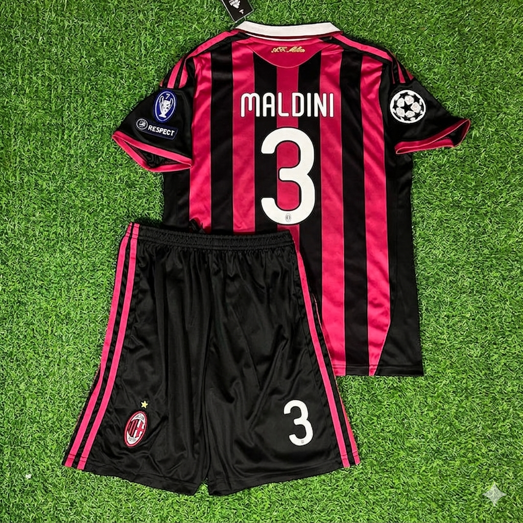 2009/10 Paolo Maldini #3 AC Milan Retro Football Jersey – Back View