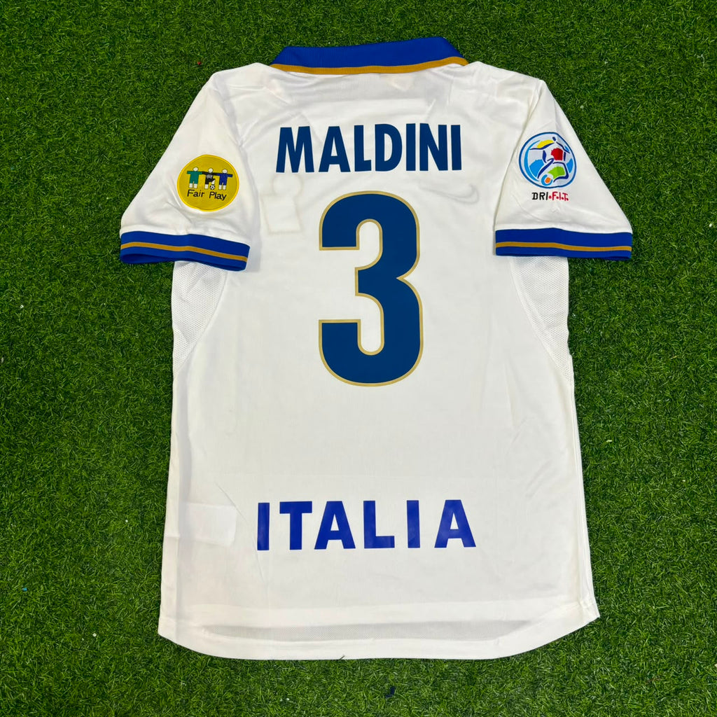 Paolo Maldini Italy EURO 1996 White Retro Jersey – Back View