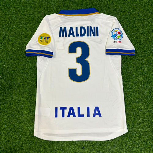 1996 Italy EURO White Retro Jersey – Paolo Maldini – Back View