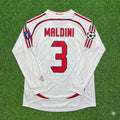 2007 Paolo Maldini #3 AC Milan Champions League Final Away White Long Sleeve Retro Football Jersey – Back View