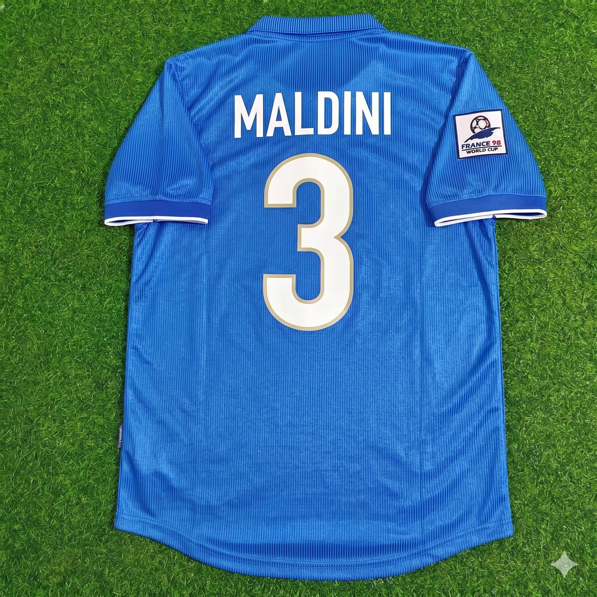 1998 Italy World Cup Paolo Maldini Home Blue Retro Football Jersey – Back View