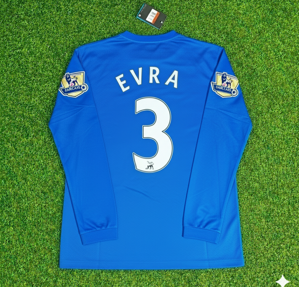 Manchester United 2008 Blue EPL Patch Retro Long Sleeve Football Jersey – Patrice Evra – Back View