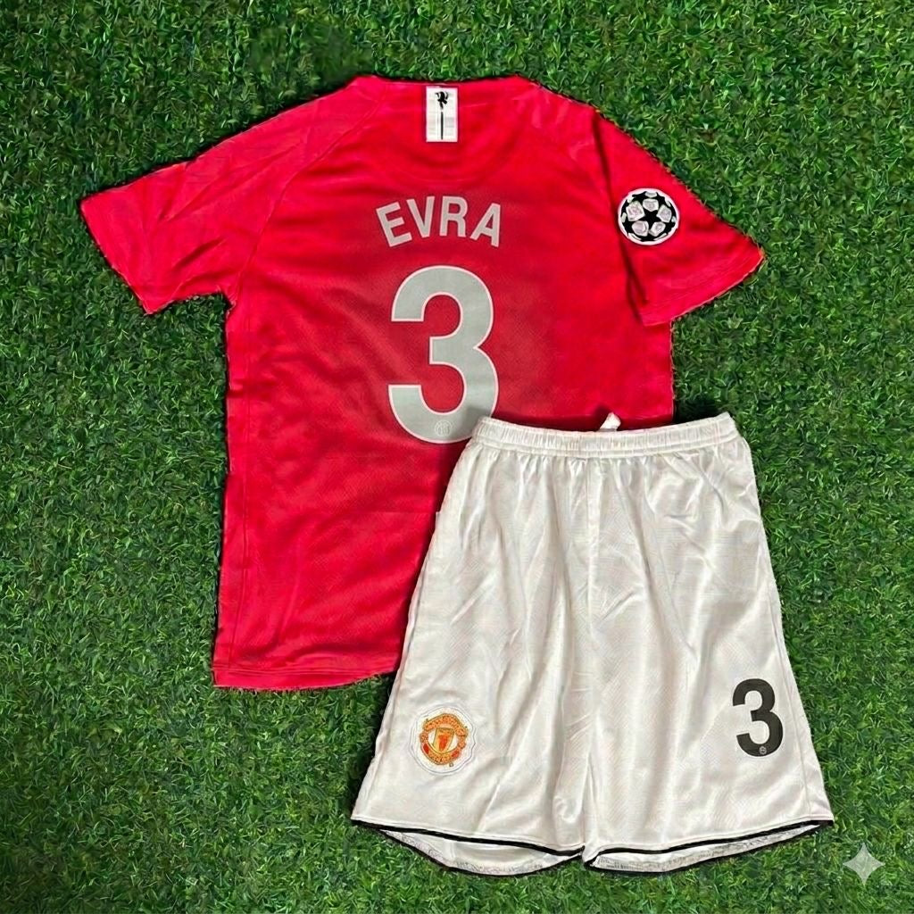 Manchester United 2008 Final Kids Children Home Football Jersey – Patrice Evra #3 – Back View