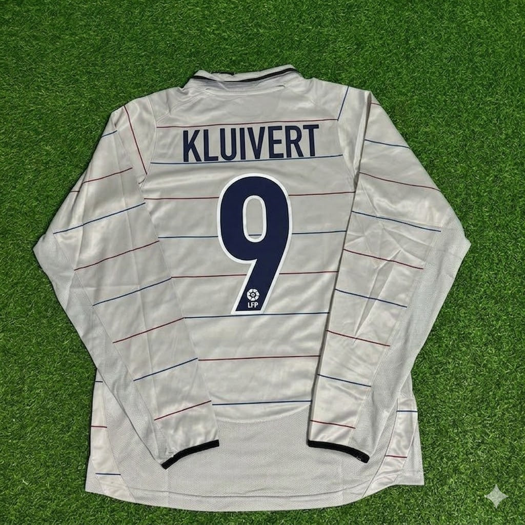 2003 Patrick Kluivert #9 Barcelona 2004 Away Long Sleeve Retro Football Jersey Collection – Back View