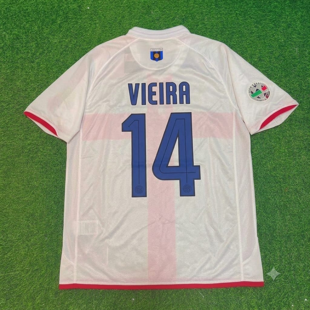 Patrick Vieira #14 Inter 2007- 2008 Season Away White Red Retro Jersey – Back View