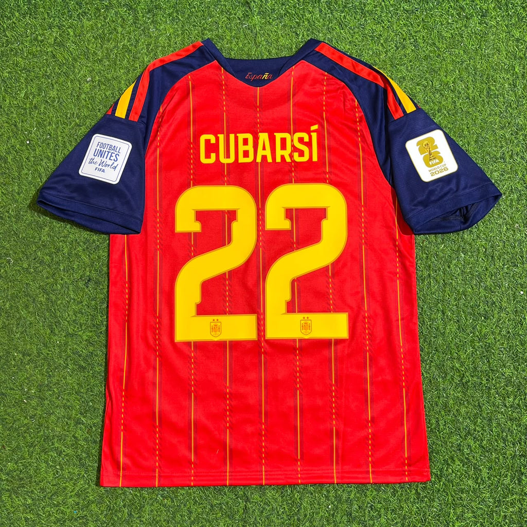 Pau Cubarsi #22 Spain Two Star 2026 World Cup Champions Home Jersey – Back View