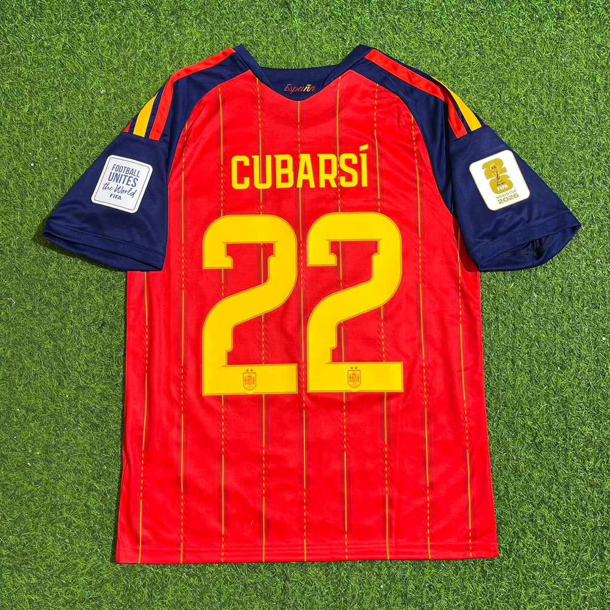 Pau Cubarsi #22 Spain Two Star 2026 World Cup Champions Home Jersey – Back View