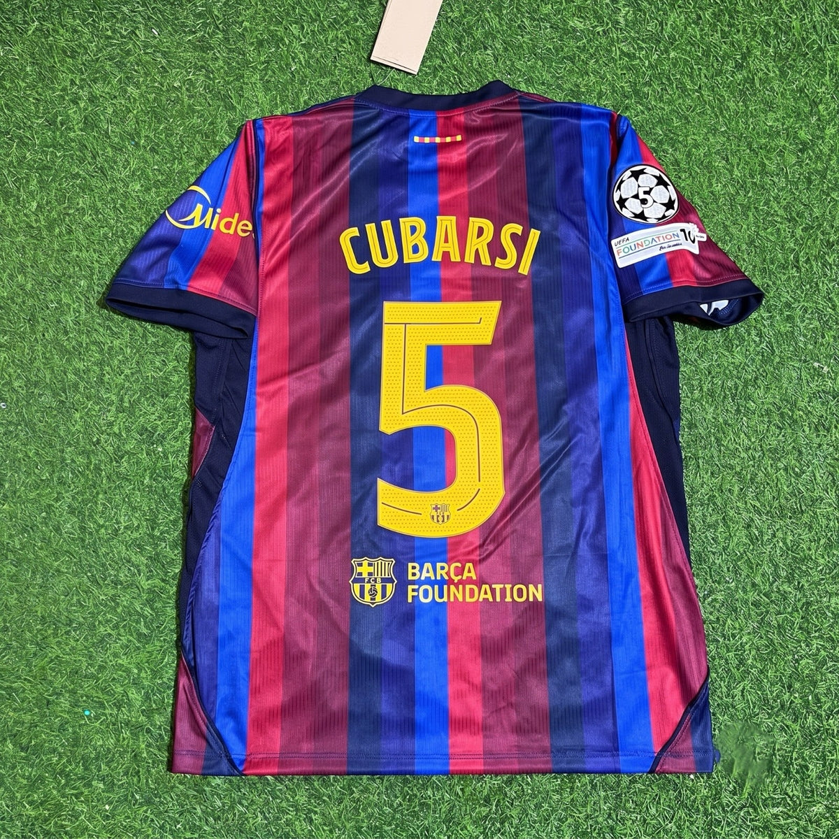 Pau Cubarsi #5 Barcelona 2027 New Season Champions League Patch Home Jersey – Back View