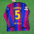 Pau Cubarsi #5 Barcelona 2027 New Season Champions League Patch Home Long Sleeve Jersey – Back View