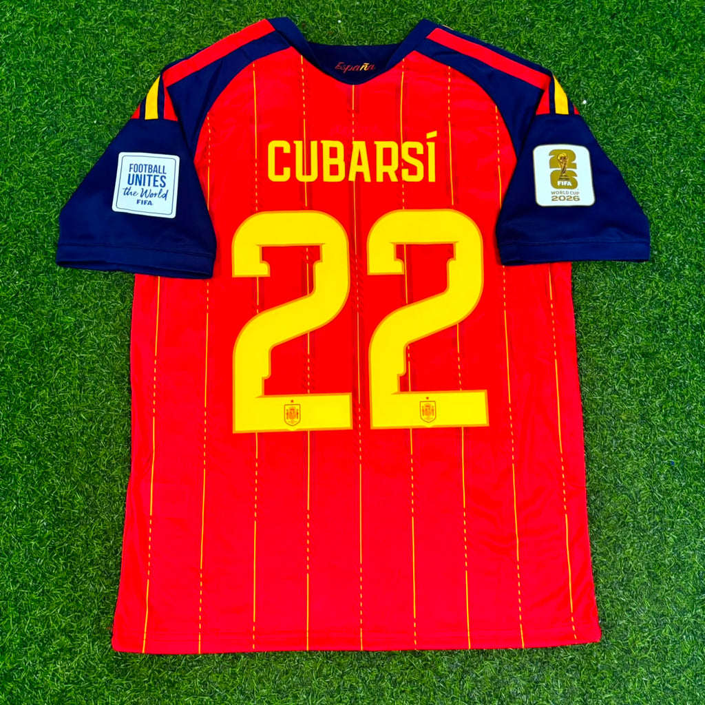Spain 2026 World Cup Home Football Jersey – Pau Cubarsi #22 – Back View