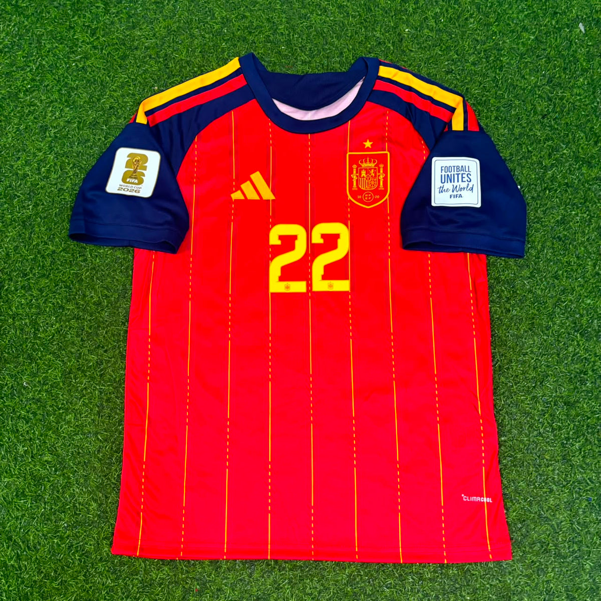 Spain 2026 World Cup Home Football Jersey – Pau Cubarsi #22 – Front View