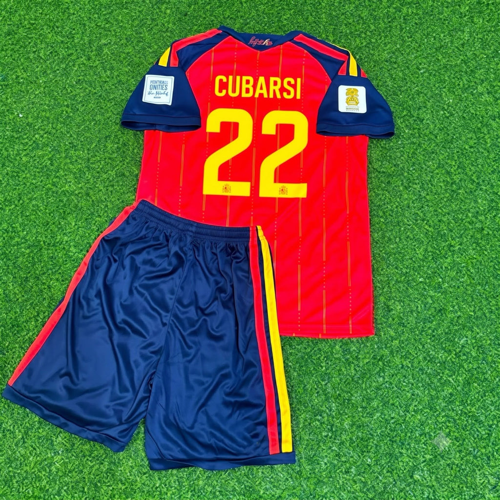 Pau Cubarsi #22 Spain 2026 World Cup Kids Football Jersey – Back View