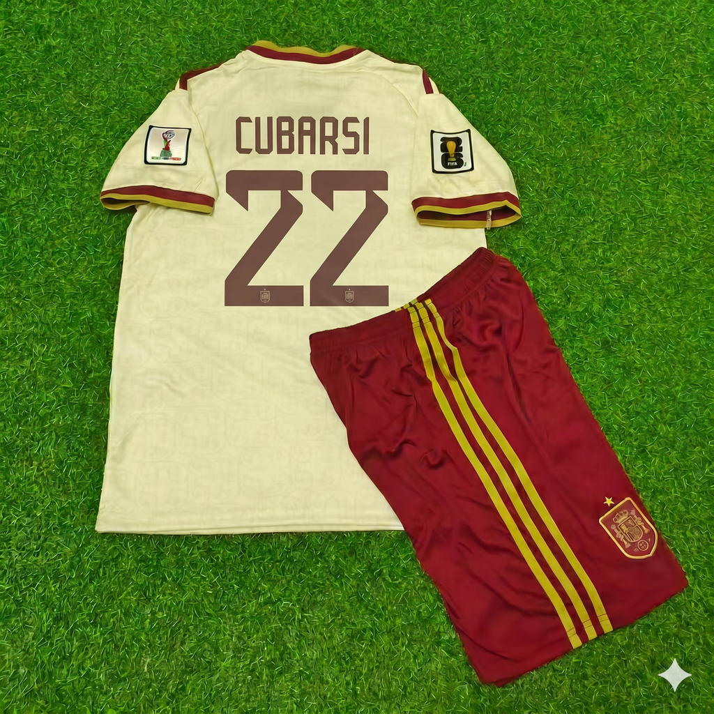 Spain 2026 World Cup Away Kids Football Jersey – Pau Cubarsi 22- – Back View