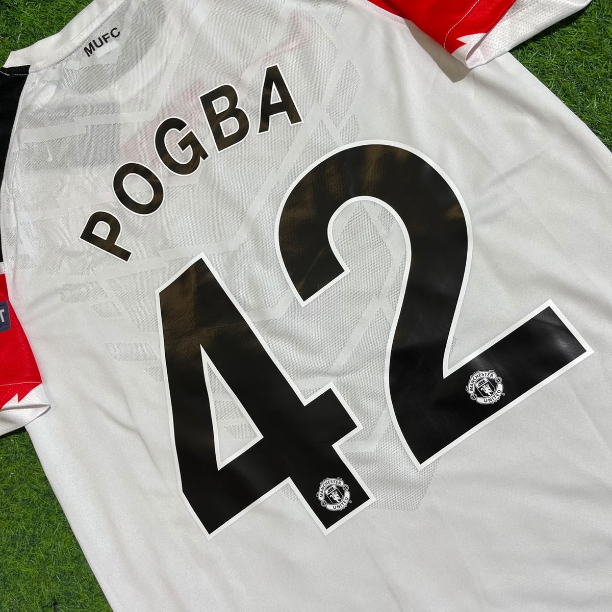 Paul Pogba #42 Manchester United 2011 Champions League Final White Football Jersey – Detailed View