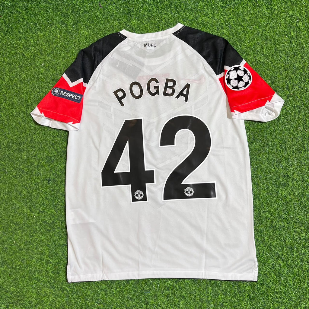 Paul Pogba #42 Manchester United 2011 Champions League Final White Football Jersey – Back View