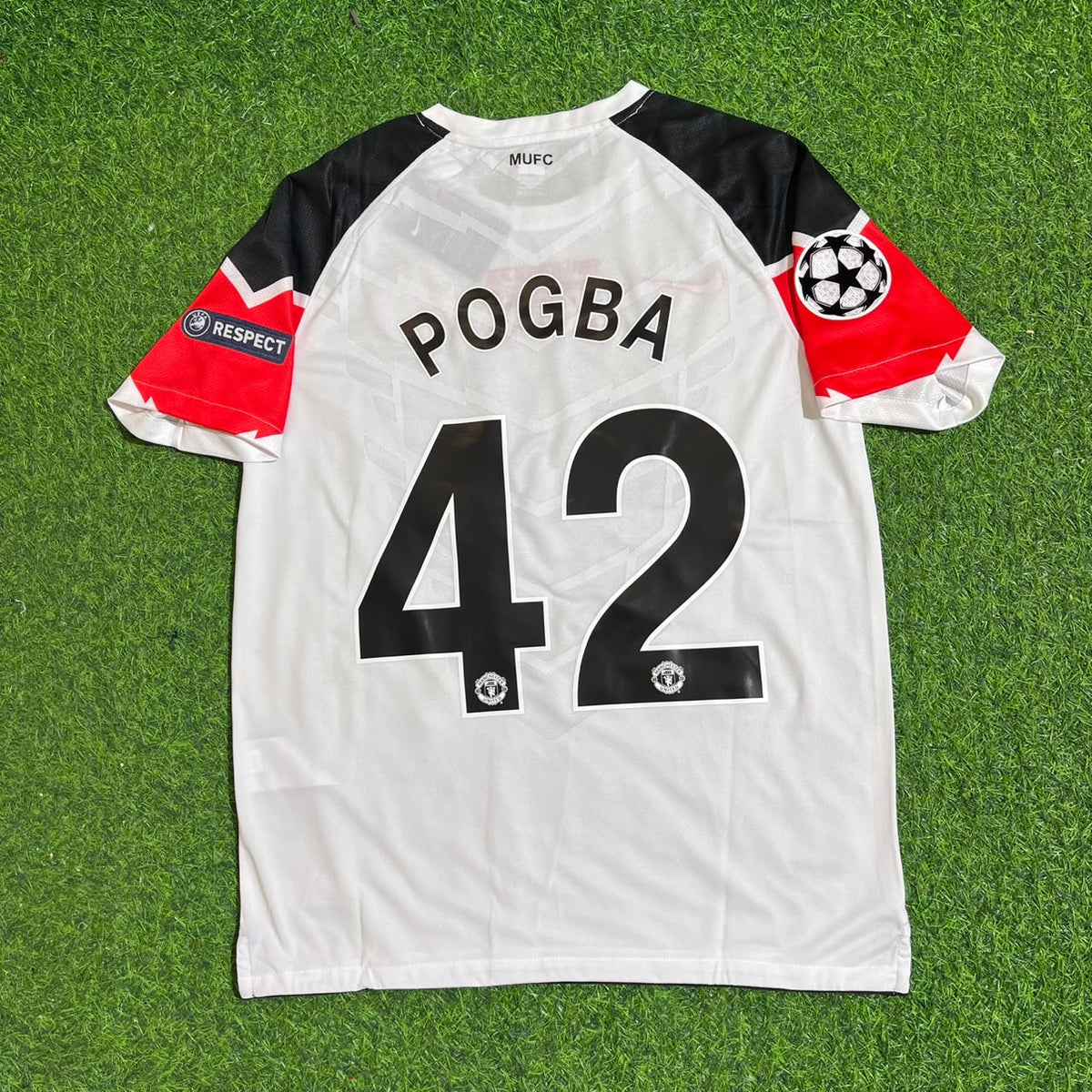 Paul Pogba #42 Manchester United 2011 Champions League Final White Football Jersey – Back View